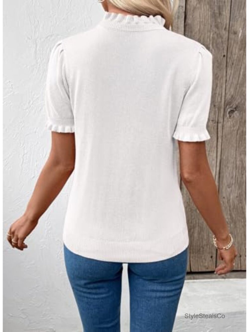 Short Sleeve Ruffle Sweater Pullover Top - Picture 3 of 6